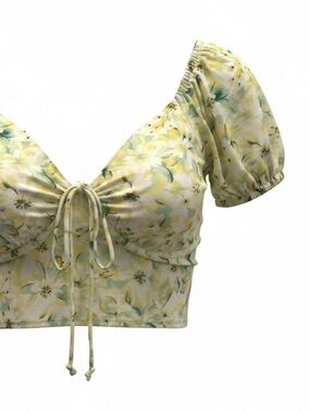 American Eagle Outfitters Yellow Floral Tie-Front Crop Top